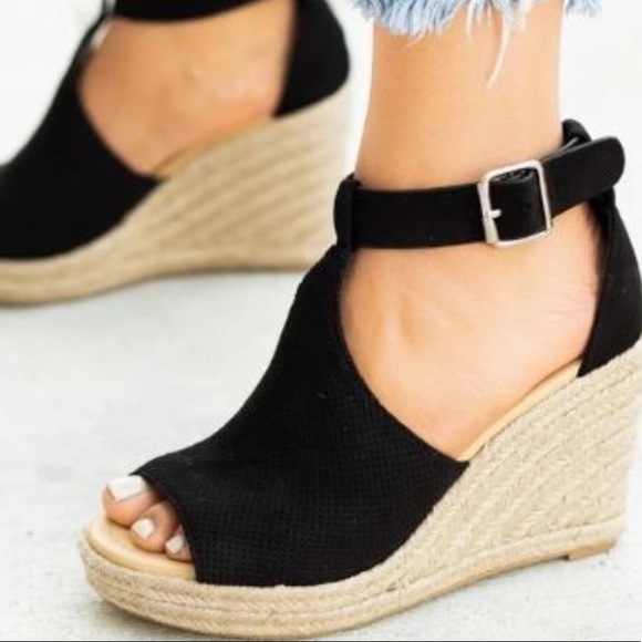 5⭐️BLACK ESPADRILLE WEDGE HEELS SANDALS- Shoe - Picture 6 of 7